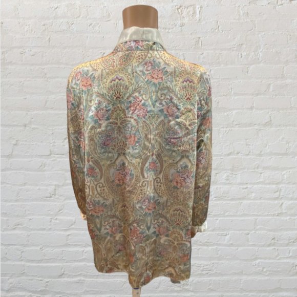 VINTAGE NICOLE CLASSICS -- Satin-Feel Pajama Top, Front Closure, Lined - Picture 2 of 15